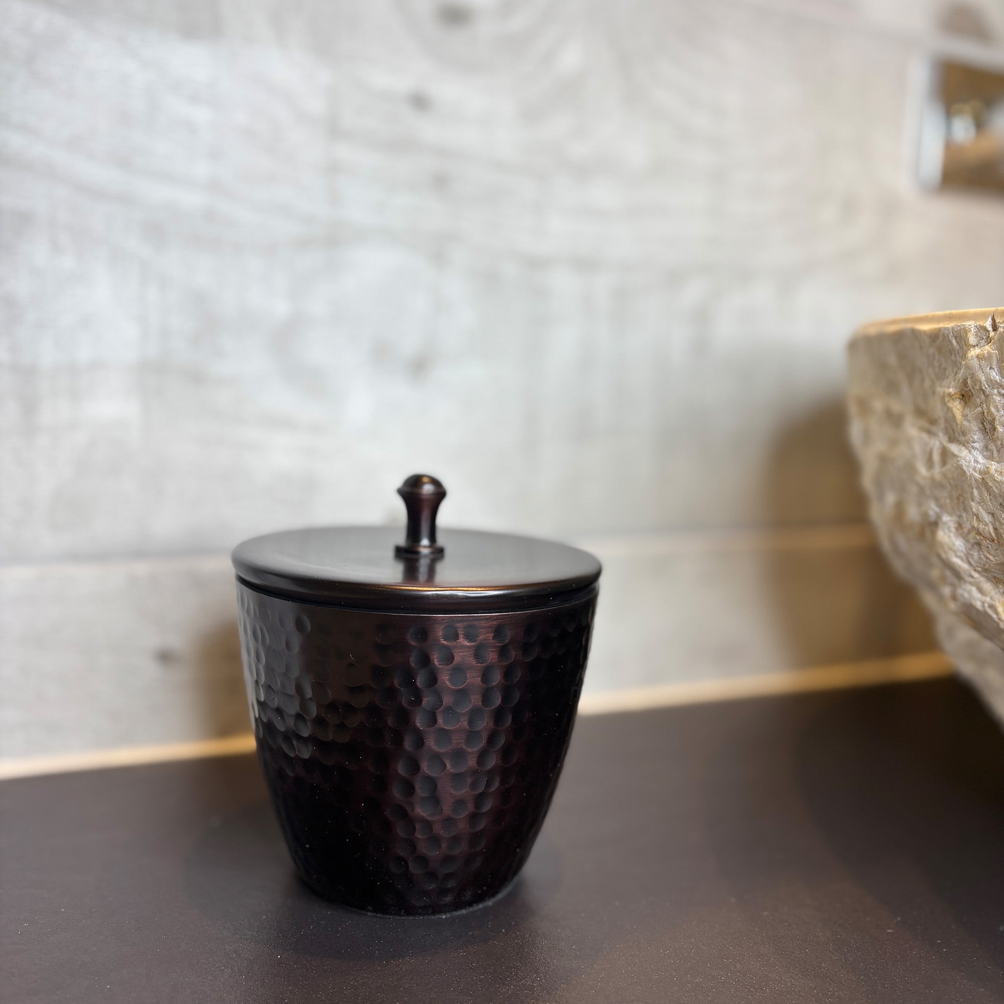 Hammered Pattern Dark Bronze Bathroom Jar